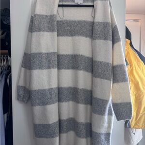 Pink Rose Gray & White Striped Open-Front Cardigan